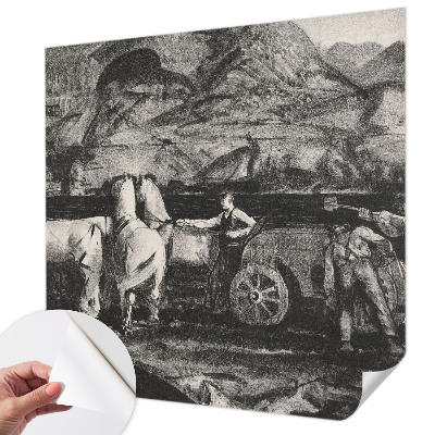 Children's wall mural with a village scene