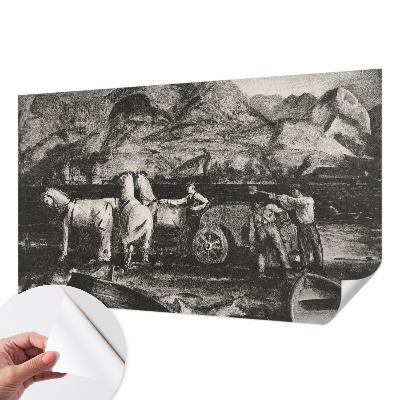 Children's wall mural with a village scene