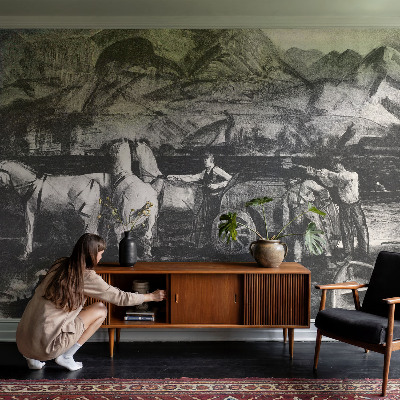Children's wall mural with a village scene