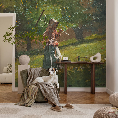 Peel and stick wallpaper mural with an autumn afternoon scene