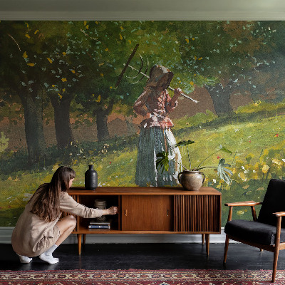 Peel and stick wallpaper mural with an autumn afternoon scene