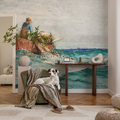 Self-adhesive wall mural with a sea expedition motif