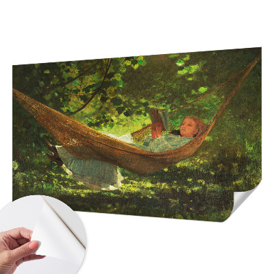 Stick-on wall mural featuring a relaxing hammock scene