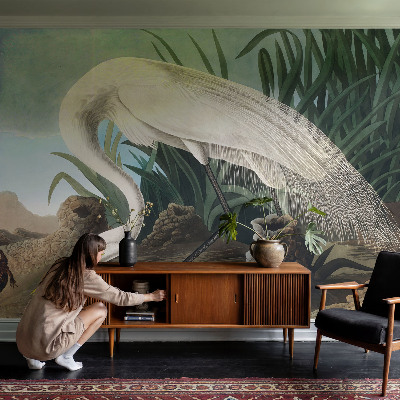 Removable wall mural featuring a majestic heron