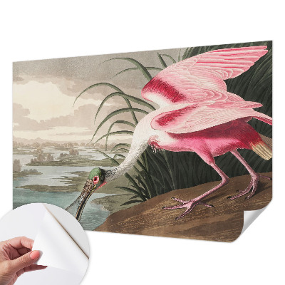 Removable wall mural wallpaper with an exotic bird motif