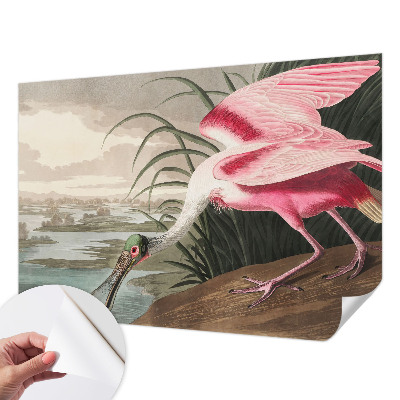 Removable wall mural wallpaper with an exotic bird motif
