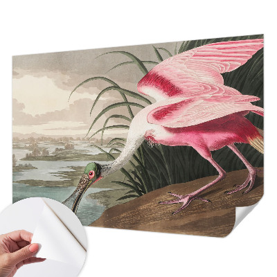 Removable wall mural wallpaper with an exotic bird motif