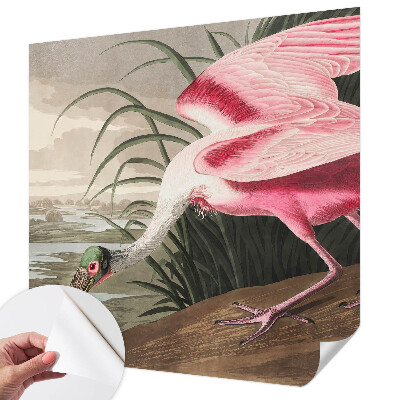 Removable wall mural wallpaper with an exotic bird motif