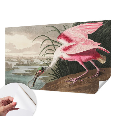 Removable wall mural wallpaper with an exotic bird motif