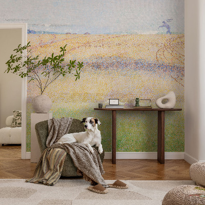 Peel and stick wall mural for living room with a summer field design