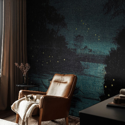 3D photo wallpaper mural with evening lights design