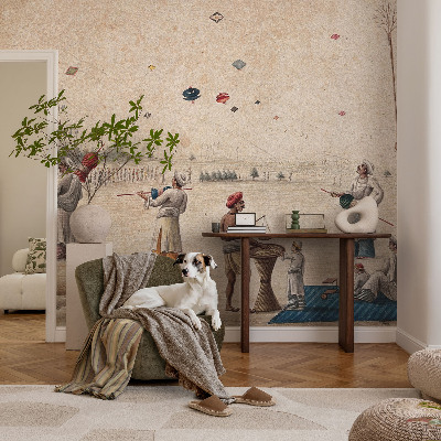 Nursery wall mural with a design of soaring kites