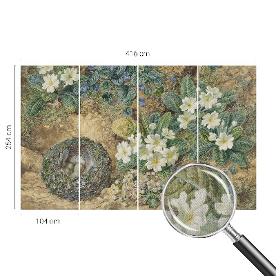 Children's wall mural with a spring composition