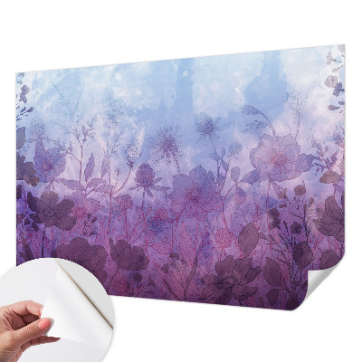 Baby room wall mural with pastel flower motif