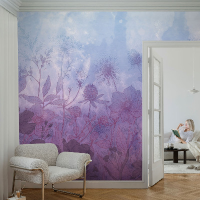 Baby room wall mural with pastel flower motif