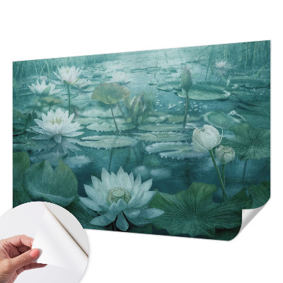 Peel and stick wall mural with water flower design
