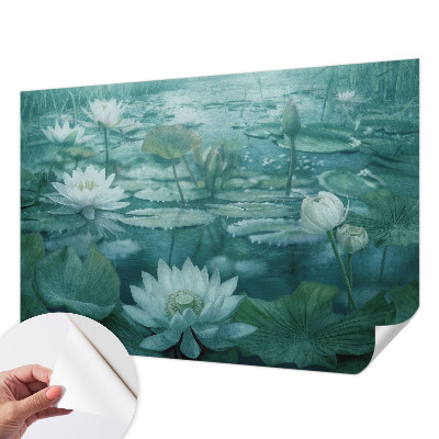 Peel and stick wall mural with water flower design