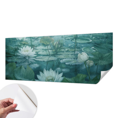 Peel and stick wall mural with water flower design