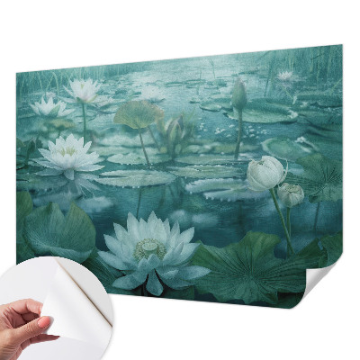 Peel and stick wall mural with water flower design