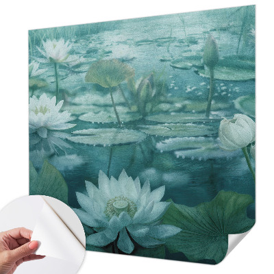 Peel and stick wall mural with water flower design