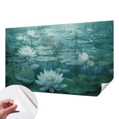 Peel and stick wall mural with water flower design