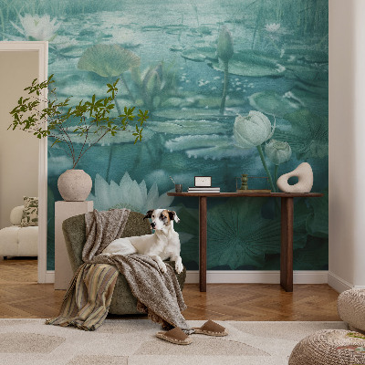 Peel and stick wall mural with water flower design