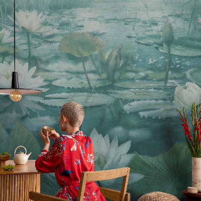 Peel and stick wall mural with water flower design