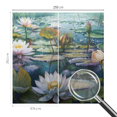 Self-adhesive wall mural with pond flowers motif