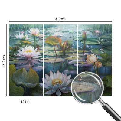 Self-adhesive wall mural with pond flowers motif