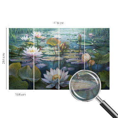Self-adhesive wall mural with pond flowers motif