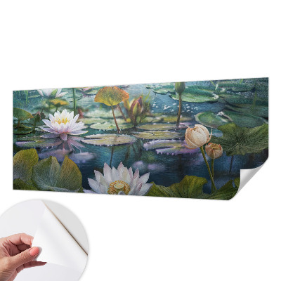 Self-adhesive wall mural with pond flowers motif
