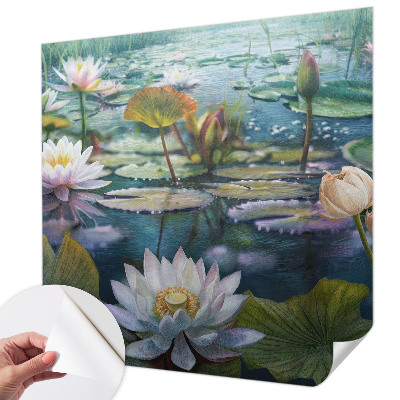 Self-adhesive wall mural with pond flowers motif