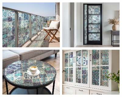 Colored window film stained glass Floral tiles