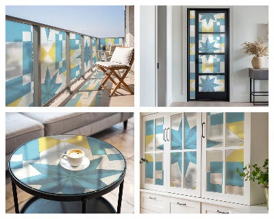 Colored window film stained glass Blue stars