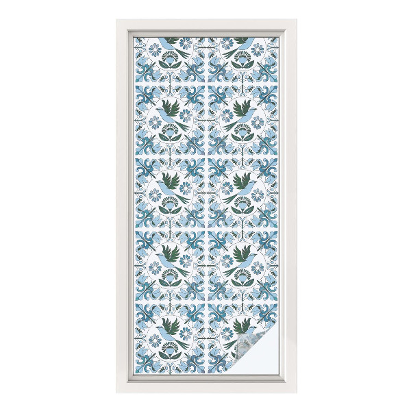 Opaque window film stained glass style Blue flowers