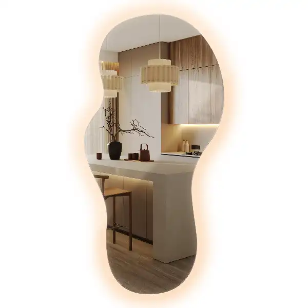 Organic shape LED backlit mirror for modern wall mounting