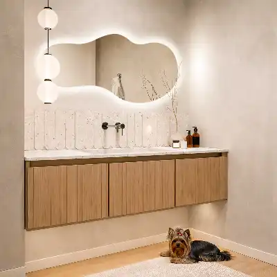Organic shape LED backlit mirror for modern wall mounting