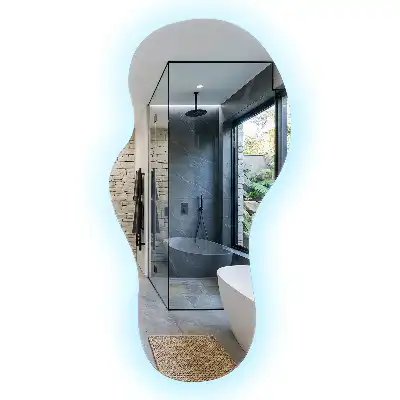 Organic shape LED backlit mirror for modern wall mounting