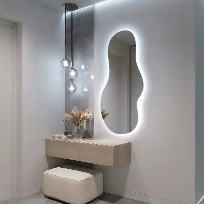 Organic shape LED backlit mirror for modern wall mounting