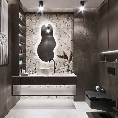 Organic shape LED backlit mirror for modern wall mounting