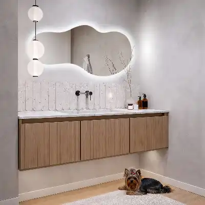 Organic shape LED backlit mirror for modern wall mounting