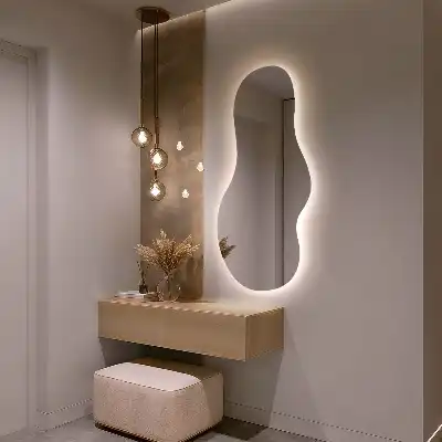 Organic shape LED backlit mirror for modern wall mounting