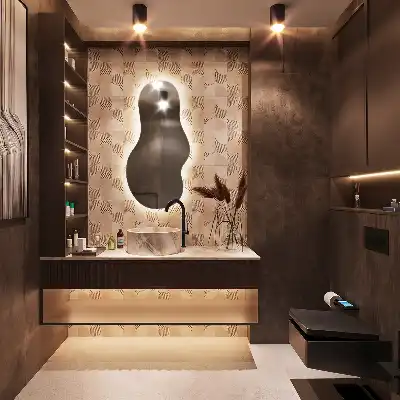 Organic shape LED backlit mirror for modern wall mounting