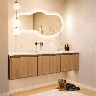 Organic shape LED backlit mirror for modern wall mounting