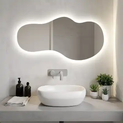 Organic shape LED backlit mirror for modern wall mounting