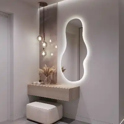 Organic shape LED backlit mirror for modern wall mounting