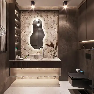 Organic shape LED backlit mirror for modern wall mounting