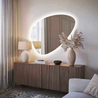 Organic egg-shaped mirror with backlight wall mount