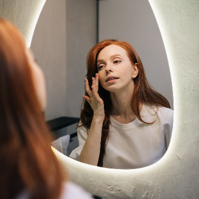 Organic egg-shaped mirror with backlight wall mount