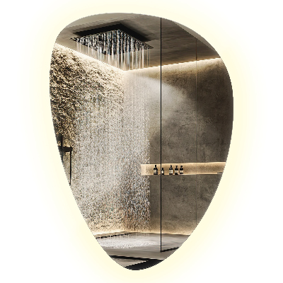 Organic egg-shaped mirror with backlight wall mount